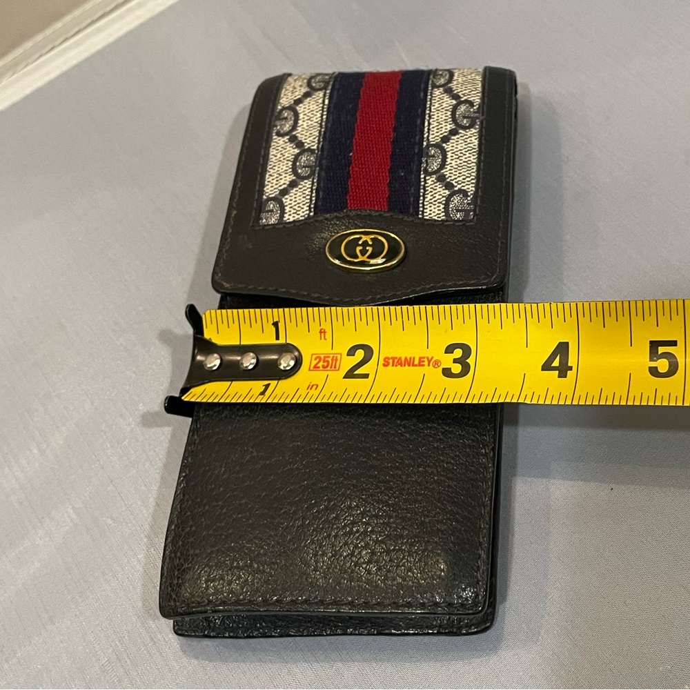 Used Gucci VTG Sherry Lined Stripe Blue Cigarette Pouch Logo Leather Case Auth! - Picture 16 of 16
